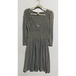 Peruvian Connection Dress Womens Medium Boho Floral Pleated Smocked V Neck